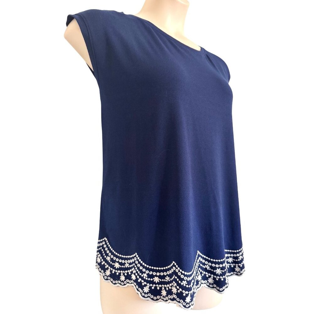 Elle Royal Blue Scalloped Hem Embroidered Size XXL White Trim Sleeveless EUC - Picture 8 of 8